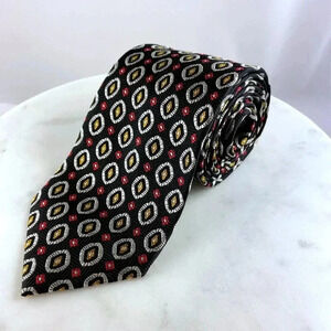 Jos. A. Bank Mens Tie 100% Woven Silk Necktie Long, Black & Red & White Abstract